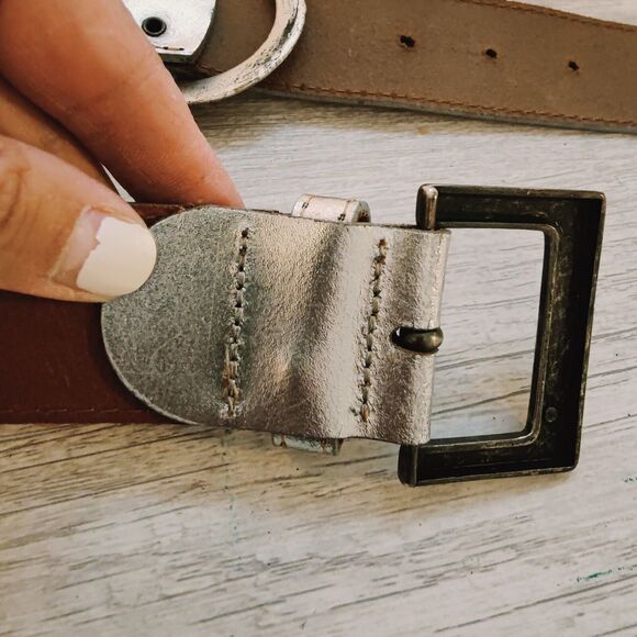 Vera Pelle VTG Women's Belt Tan/Silver Composite Leather Made In Italy Size 90 - Picture 7 of 8